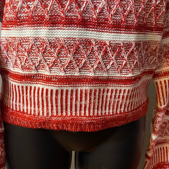 SHEIN Red/Rust and Cream Cropped Fringe Sweater - Picture 13 of 16